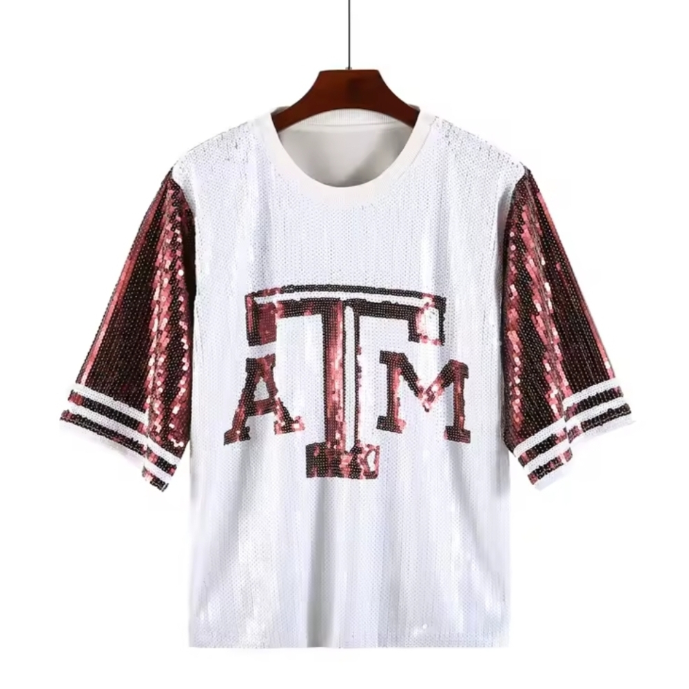 Sequin T-Shirt with Terrac Pmotta and White Design